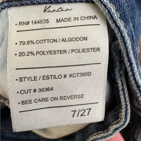 Kancan Estilo Boho Wide Leg Jean Raw Hem High Waisted Button Fly Dark Wash Size7 Blue Size 27