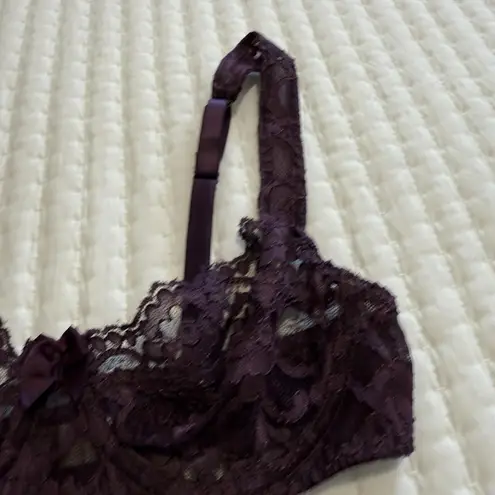 Vintage Victoria’s Secret Unlined Underwire Bra 36B Purple Lace Made In USA Size undefined