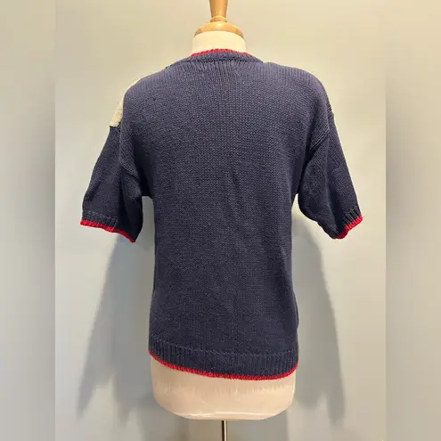 Ashley Vintage hand knit sailboat nautical sweater cardigan size Medium Red