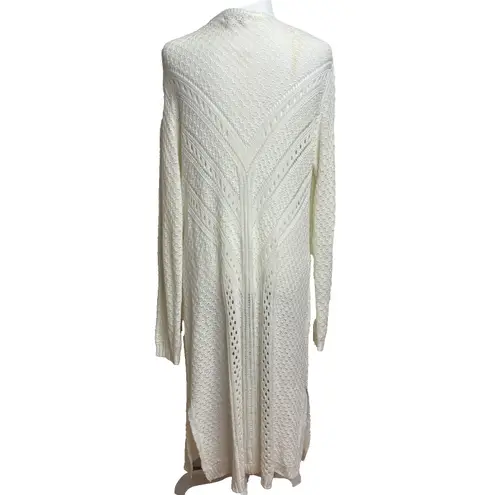 Full Crochet Knit Duster Cardigan Sweater XL Cream Boho Coastal Grandma Cottage