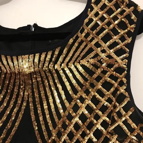 Formal Evening gold black sequin lined dress women’s size small