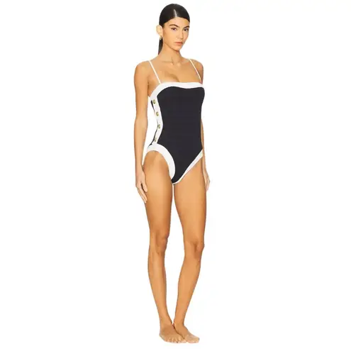 L'Agence Tory Colorblock Chic Bandeau One Piece Swimsuit in Black Small New