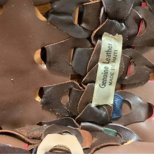 VTG 70’s Leather Piece Link Loop Handmade Shoulder Satchel Purse Made In Haiti Brown - Image 5