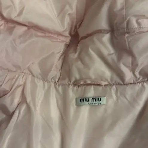 Miu Miu A line oversized fur trim pink down puffer jacket