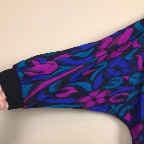 VTG CapeCod Sportswear Women’s Vibrant Floral Print Knit Mock Neck Sweater Blue Size L