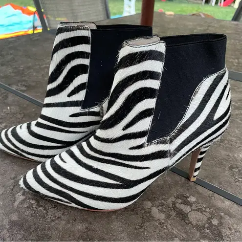 Boden Elsworth Ankle Boots Zebra Real Hair Leather Bootie Size 37 / 6.5 Black