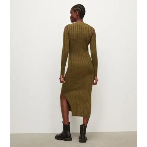ALLSAINTS Daina Ribbed Cut Out 100% Merino Wool Sweater Midi Dress Large