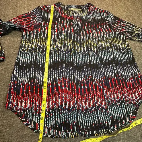 Versona Shirt Womens XL Blue Red Abstract Print Roll Tab Sleeve Pullover Blouse