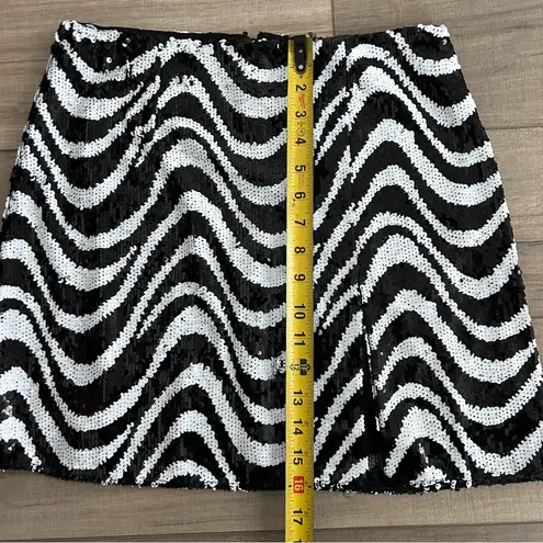 Hutch Black White All Sequin Groovy Wave A Line Mini Skirt M