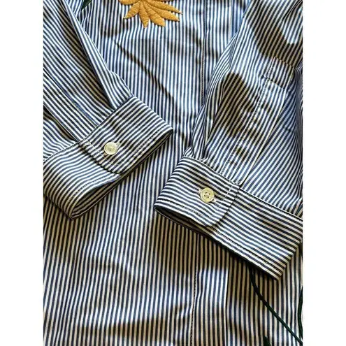 Peck & Peck Embroidered Stripe Button Down Shirt Size Large Bohemian Cottagecore