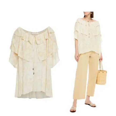 See By Chloe Floral Silk Blend Ruffle Blouse Top