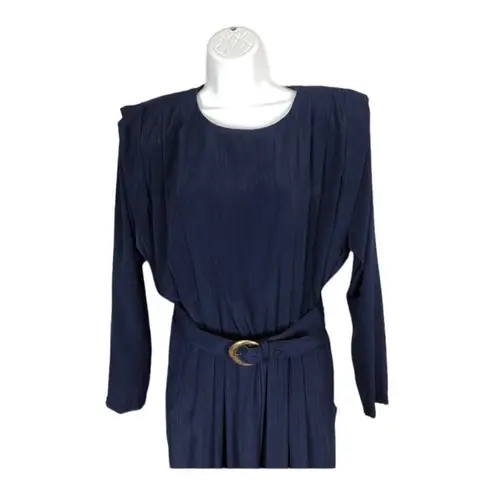 Vintage 80's Navy belted Jumpsuit batwing sleeves shoulder pads size X Small Blue