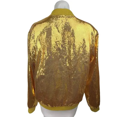 Jogal Gold Sequin Zip Long Sleeve Slim Fit Shiny Club Retro Bomber Coat Jacket M Size M