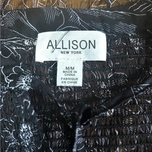 Allison New York black smocked sheer sleeve blouse top size Medium