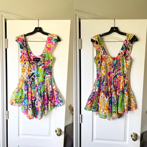 Vanessa Mooney Elisabeth Romper Dress 80s Print Colorful Size Small FLAWED