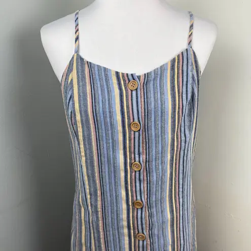 Doe & Rae Blue Striped Button Down Dress Cross Lace Back Medium