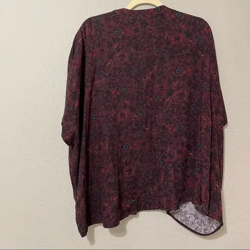 Talula Burgundy Floral Short Sleeve Open Front Kimono Cardigan Sweater Womens M