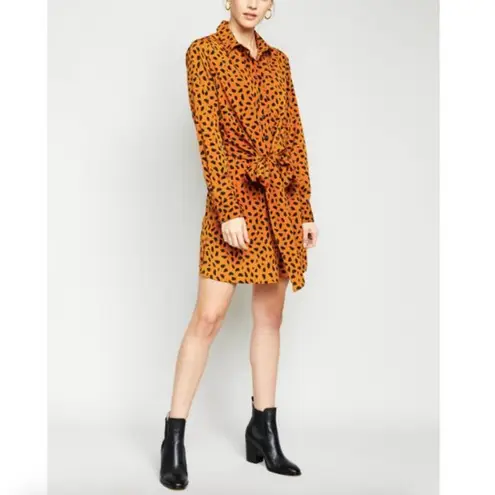 The Good Jane New Tie Front Button Down Shirtdress Animal Print Long Sleeve Mini