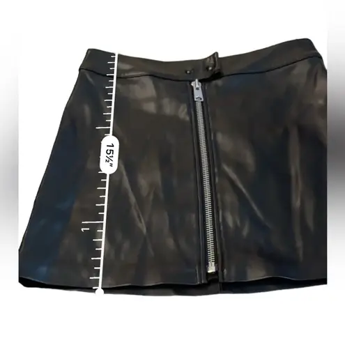 All Saints Lena Black Faux Leather Zipper Front A-Line Mini Skirt Sz 2