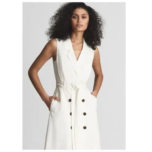 Reiss Mariah Linen Blend Belted Button Midi Dress Size US/6