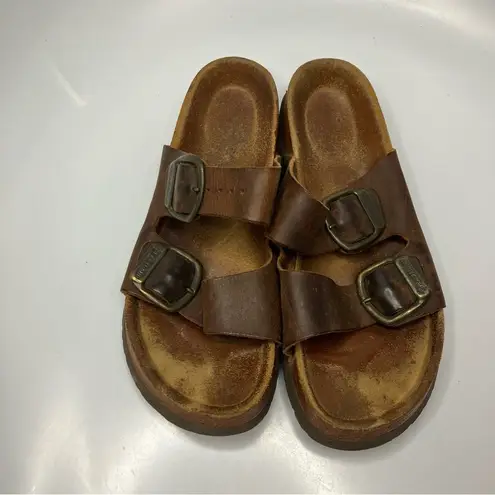 EastLand  leather 2 strap sandals cork footbed size 8