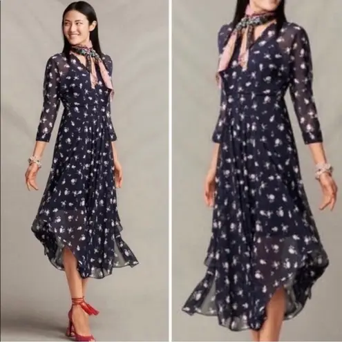 CAbi  Midnight Navy Pemberley Floral Print Midi Dress - size 6