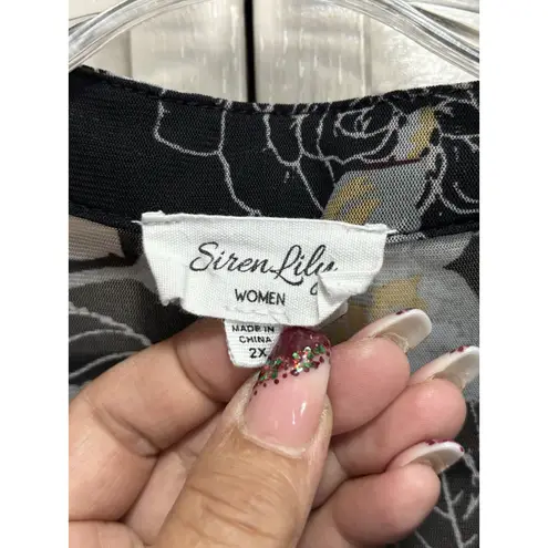 Siren Lily Black/Pink Floral Chiffon Sleeveless Button Up Blouse Size 2XL Pleate - Image 2