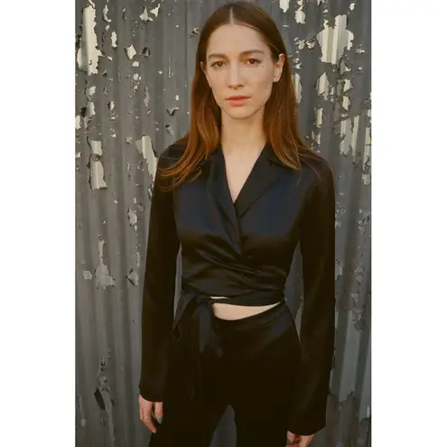 AREA NYC NWT Cassidy Black Silk Satin Crossover Front Jumpsuit Size 4