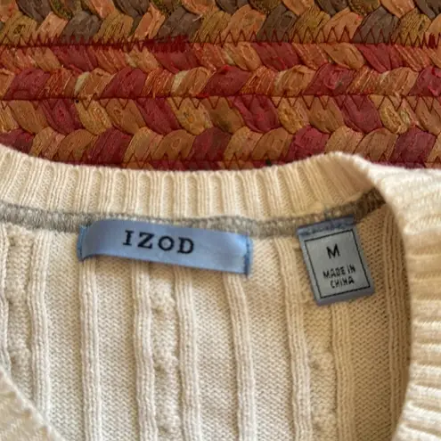 IZOD  CLASSIC WHITE CABLE KNIT SWEATER HIGH NECK TENNIS PREPPY - Image 2