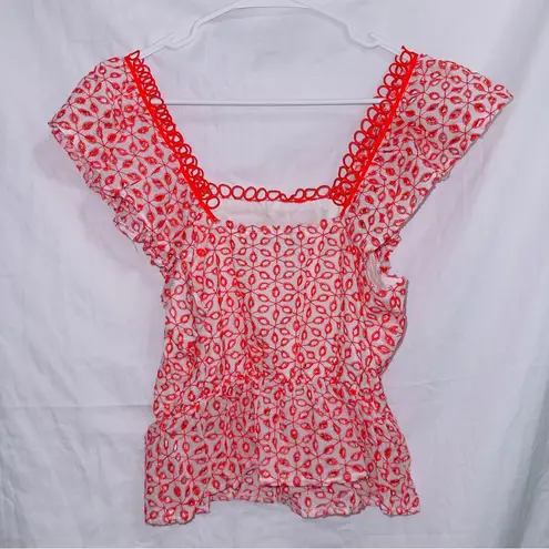 Sugar Lips  Red White Eyelet Lace Ruffle Sleeve Top size small