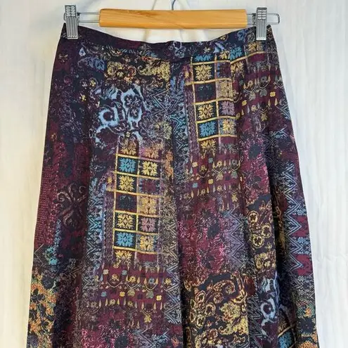 Koret Women’s Size 8 Vintage Patchwork Full Rayon Midi Skirt Hand Pockets Boho Blue