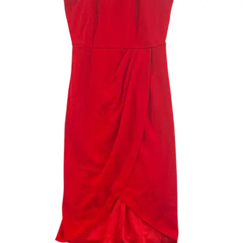 Red Lace Halter Midi Dress BBonfinedress Ruched Tulip Hem Cocktail Womens M NWOT Size M