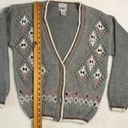 Vintage Cardigan Cottagecore Koret Sweater Soft Small Grey Gray White Pink Pink