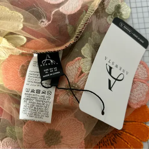 Boutique Shirt Women Size XL Embroidered Flowers Sheer Artsy Fairy Avant Swifty