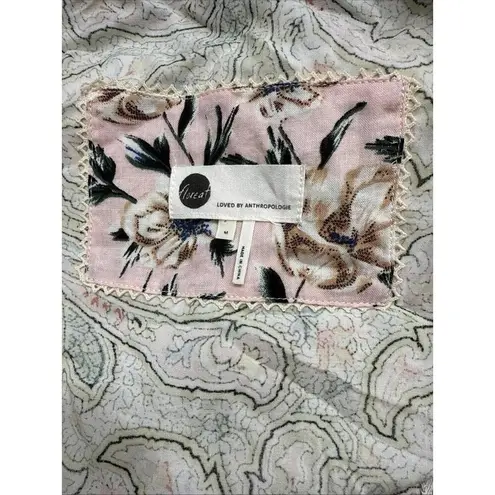 Anthropologie Floreat Floral Kimono Empire Waist Robe Tie Duster Lounge Lace Med