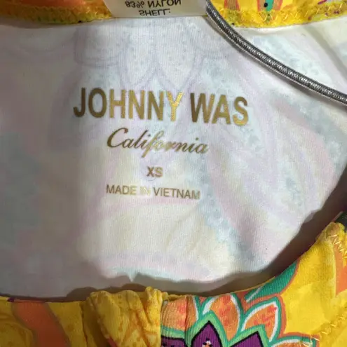 Johnny Was JWLA Sunshine and Flamingo Drawstring Surf Swim Shirt XS Yellow