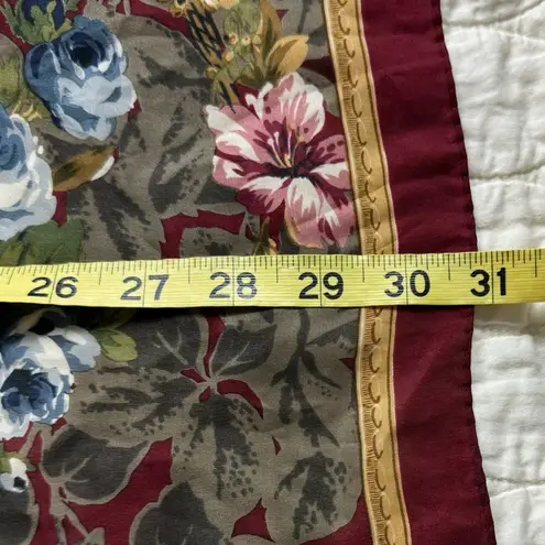 Club 7 Echo Vintage 100% Silk Cottagecore Floral Grandmacore Scarf Brown