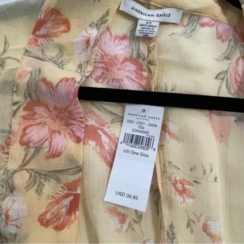 American Eagle NWT  AEO Floral Kimono Duster One Size Yellow