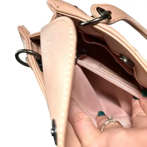 Badgley Mischka Diamond Quilted Stud Mini Handle Tote Vegan Leather Handbag Pink