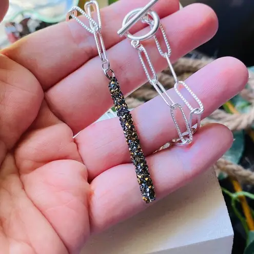 Handmade Paper Link Chain Toggle Crystal Necklace