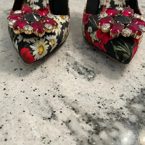 Dolce & Gabbana Pumps Floral Print Crystal Flower High Stiletto Heel Size 39.5