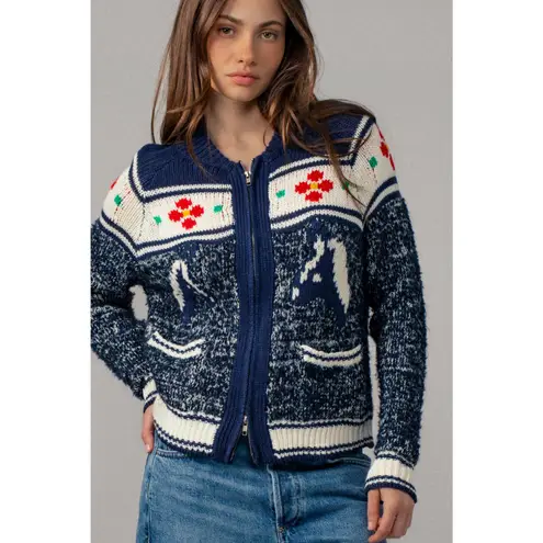 Urban Daizy Floral Yoke Zip-Up Knit Cardigan