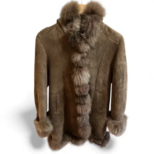 Fur trimmed coat suede leather luxurious womens Coat button up vintage bohemian Brown - Image 7