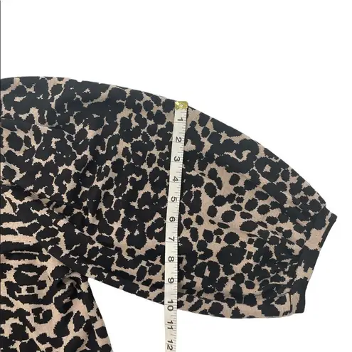 Loft Women's Black Animal Print Pleated Puff Sleeve Top