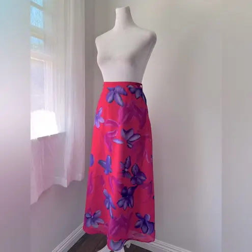 John Paul Richard Vintage Y2K Pink & Purple Floral Print A-Line Maxi Skirt