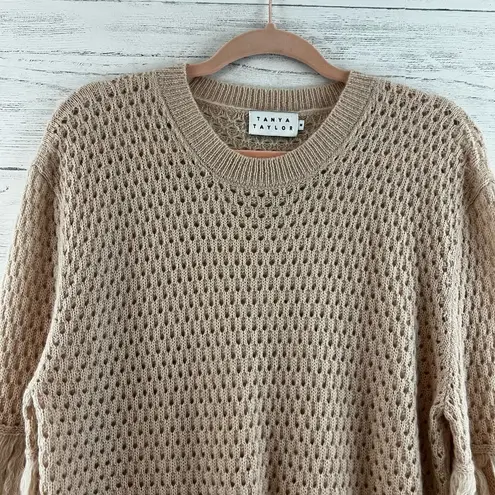 Tanya Taylor Naomi Open Knit Fringe Sweater Size M