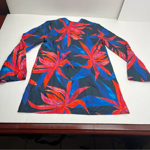 Louisa Ballou Mini Ring Caftan Long Sleeve Swim Cover Large Blue Red *TINY FLAW*