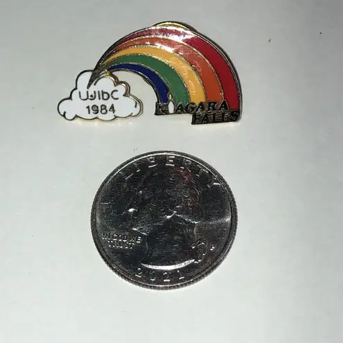 WIBC 1984 Women’s Bowling Niagara Falls Rainbow Enamel Pin Red
