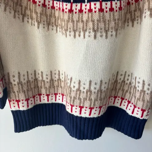 Lands’ End Ski Fair Isle Turtle Neck Sweater Wool Alpaca Cabin Fisherman Holiday Blue Size L