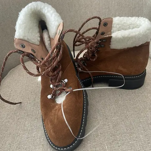 BERNARDO STUDIO Womens Dasher Hiker Faux Shearling Suede Boot, S75 Brown Size 8